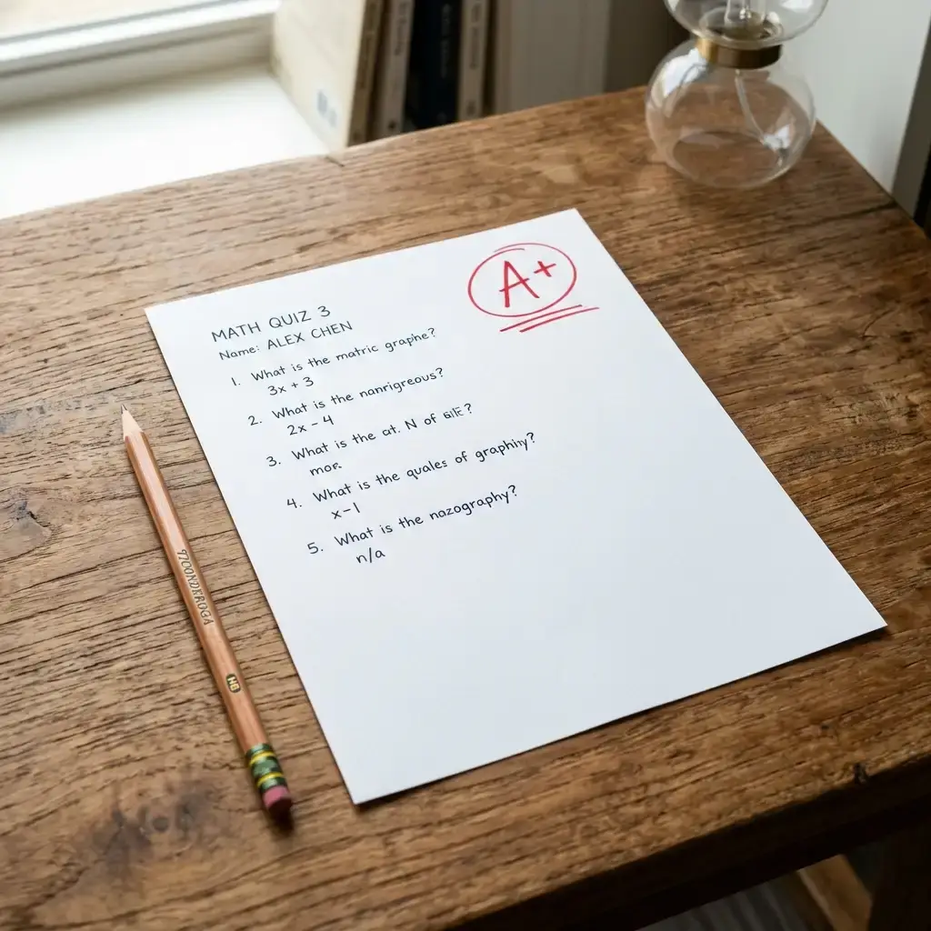 Mock exam paper marked with A+